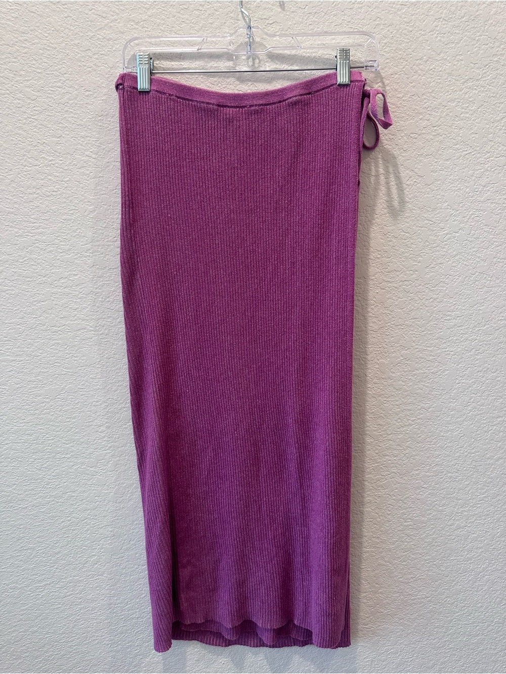 Free People Purple Ribbed Knit Wrap Midi Skirt Medium Orchid Sweater Skirt